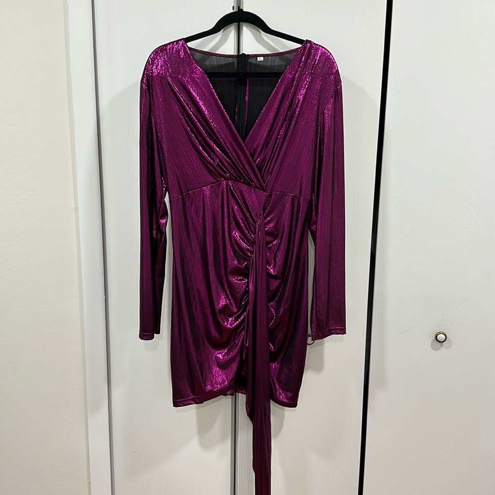 Metallic magenta ruffle dress